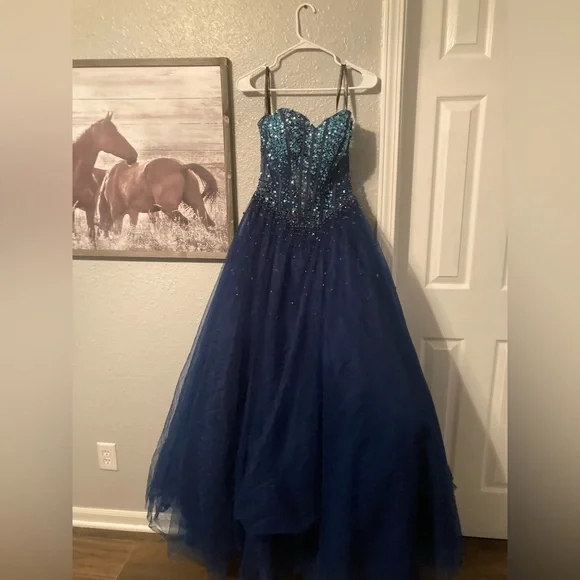 camille la vie navy blue dress Camille La Vie royal blue gown , Size 2 Petite , Only